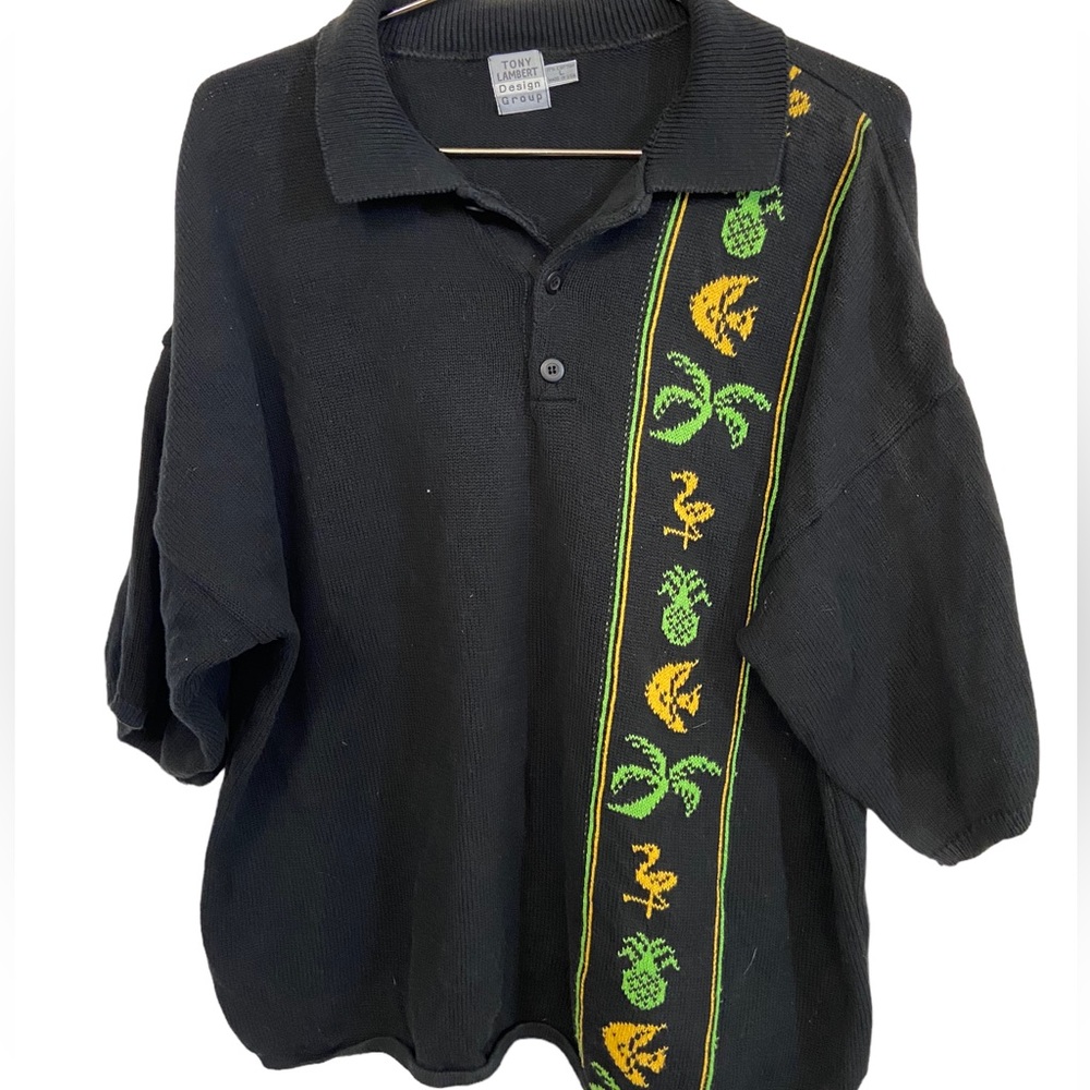 Vintage Island Tropical Men’s L Black Polo Shirt Tony Lambert Design Group MINTY